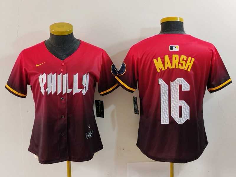 Women%27s Philadelphia Phillies #16 Brandon Marsh Red 2024 City Connect Limited Jersey